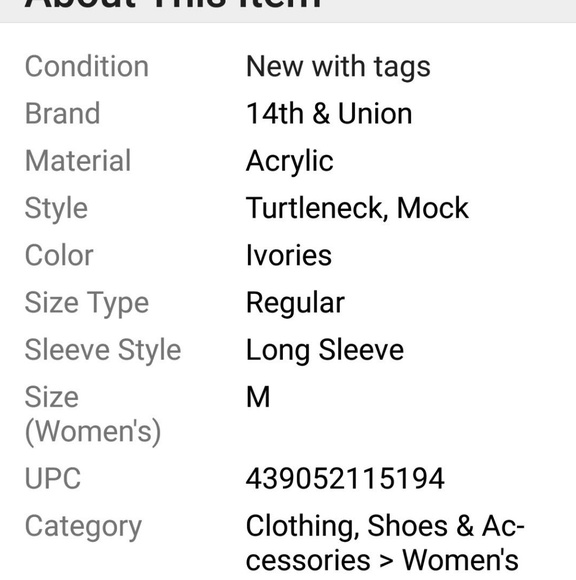 NWT 14th and Union Mock Sweater/turtleneck cold shoulder - Picture 5 of 5